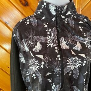 Bula Women's XL Half Zip Sweatshirt Black White Floral Merino Wool Blend